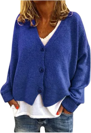 Cardigan Sweater for Women Cropped Knit Cardigans Open Front V-Neck Crochet Solid Sweaters Long Sleeve Button Up Tops