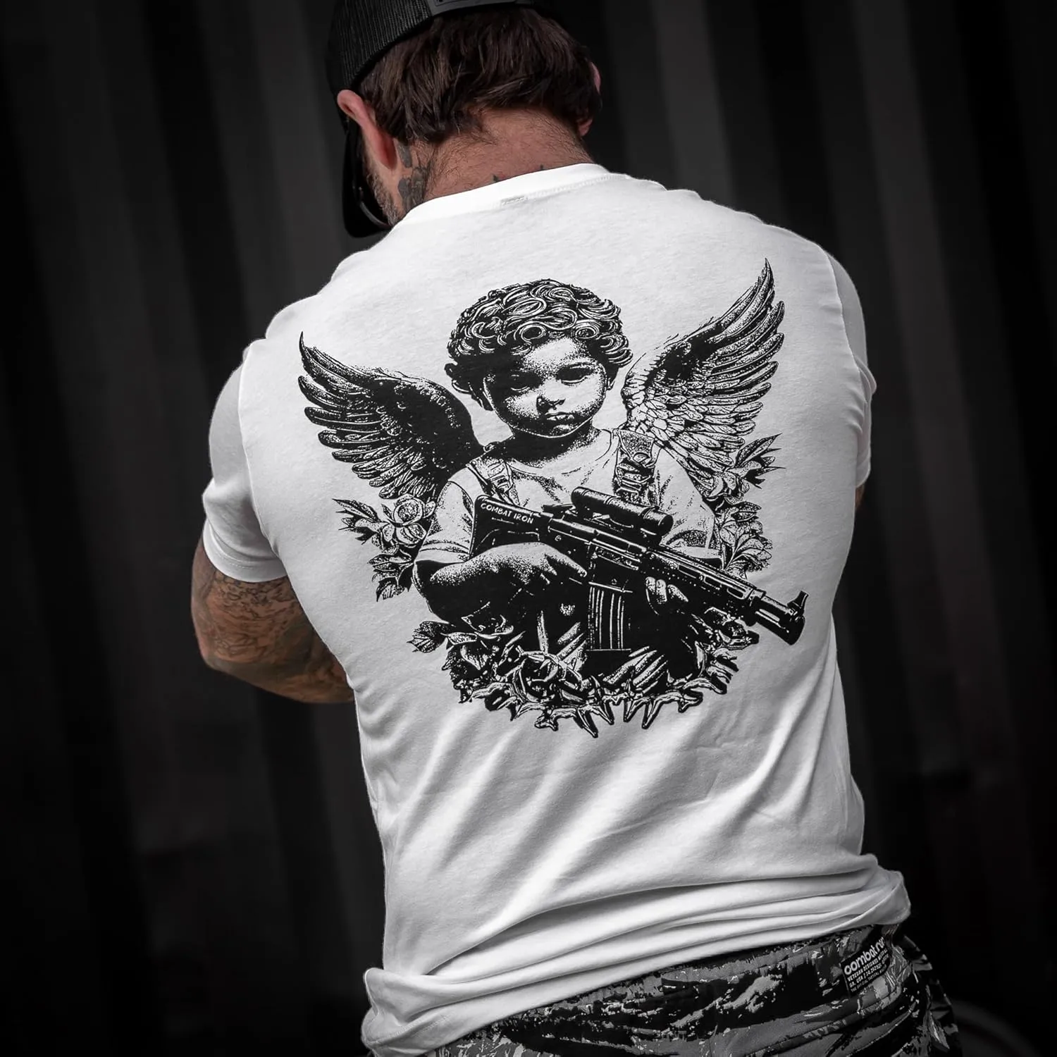 Combat Iron Men's Graphic T-Shirt | Armed Guardian Angel | Cotton-Poly Blend | Athletic Fit, Tagless Comfort