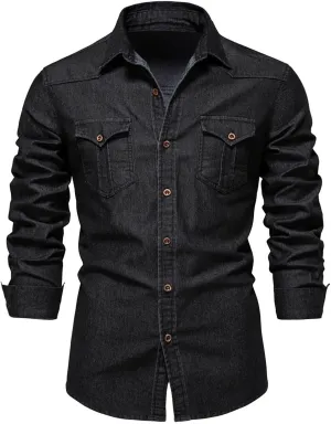 Denim Shirt Men Cotton Short Sleeve Button Down Slim Fit Cowboy Shirts Big and Tall Summer Beach Vacation Cruise Pocket Shirt