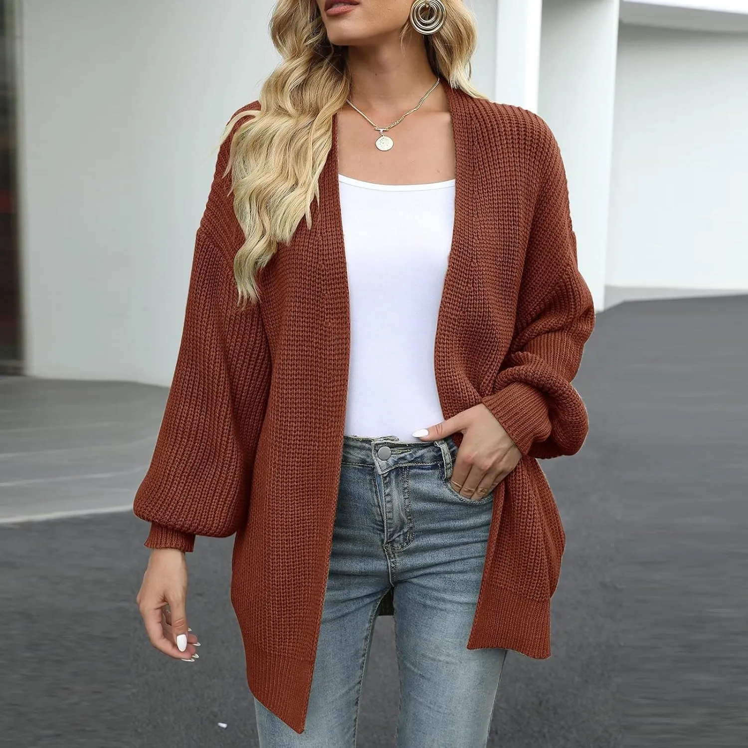 Fall Sweaters For Women 2024 Fashion Casual Open Front Long Sleeve Knitted Cardigans Sweaters Outerwear Coats