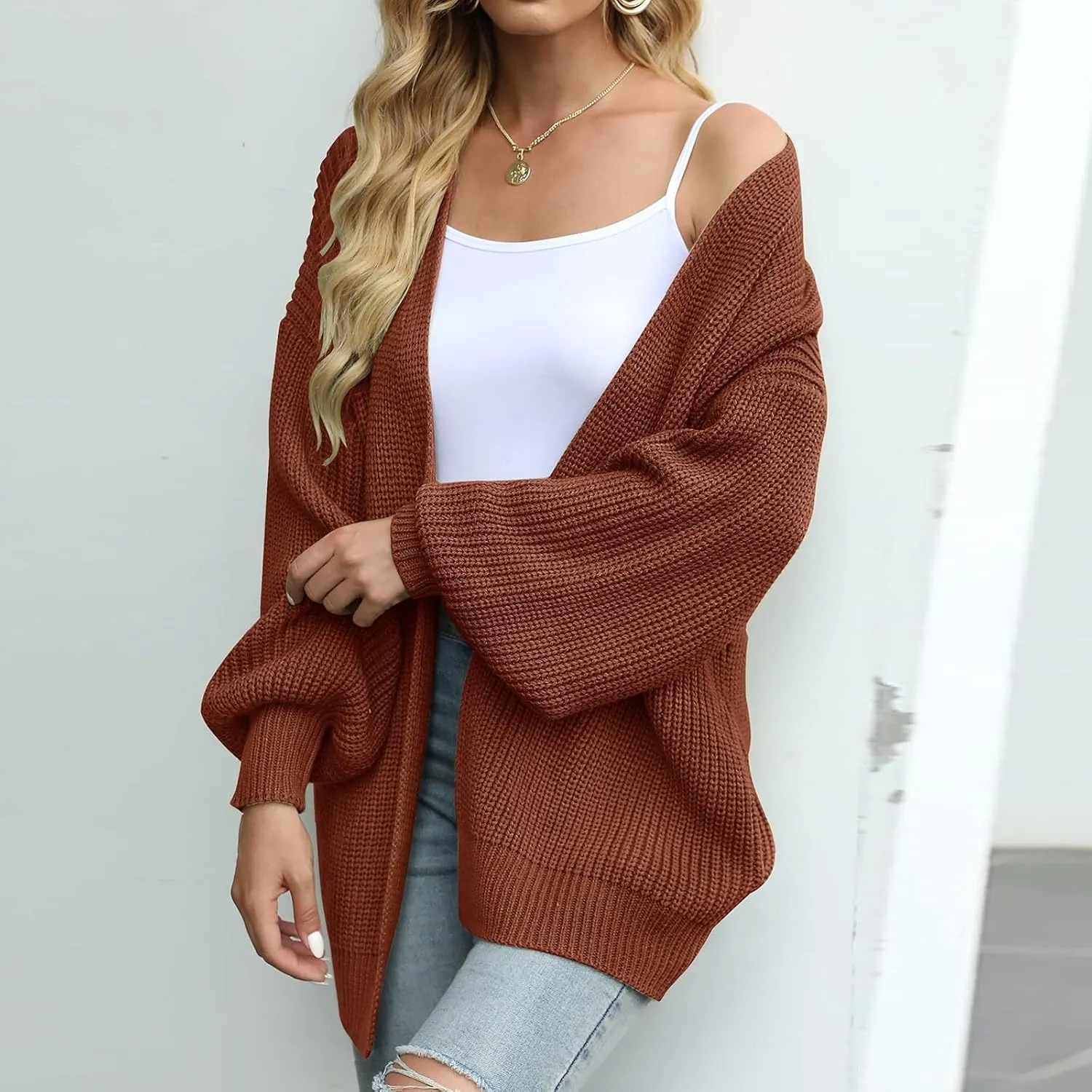 Fall Sweaters For Women 2024 Fashion Casual Open Front Long Sleeve Knitted Cardigans Sweaters Outerwear Coats