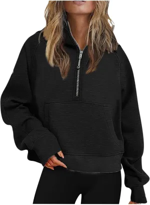 for Everyone Womens Sweatshirts Half Zip Cropped Pullover Fleece Quarter Zipper Hoodies Fall Outfits Clothes No Thumb Hole