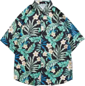 Hawaiian Shirt for Men Short Sleeve Button Down Linen Clothing Tall and Big Tropical Beach Tops Printed