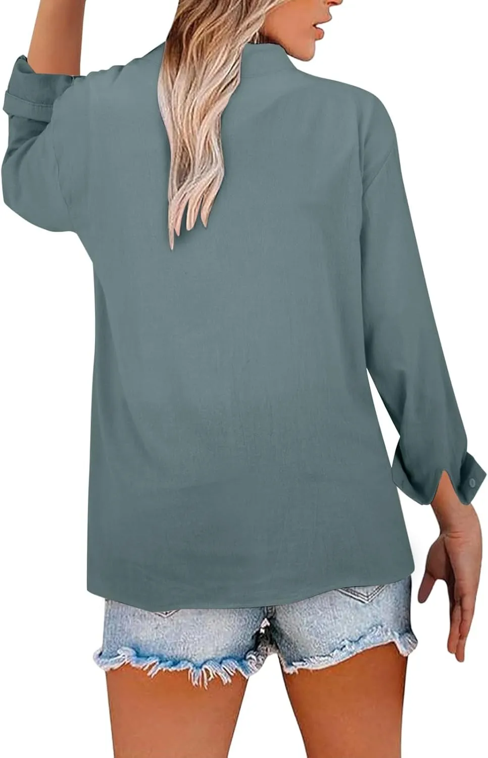 Linen Shirts for Women Breathable Tops Women's Loose Cotton Linen Blouses Womens 3/4 Length Sleeve Ladies Hemp Clothes
