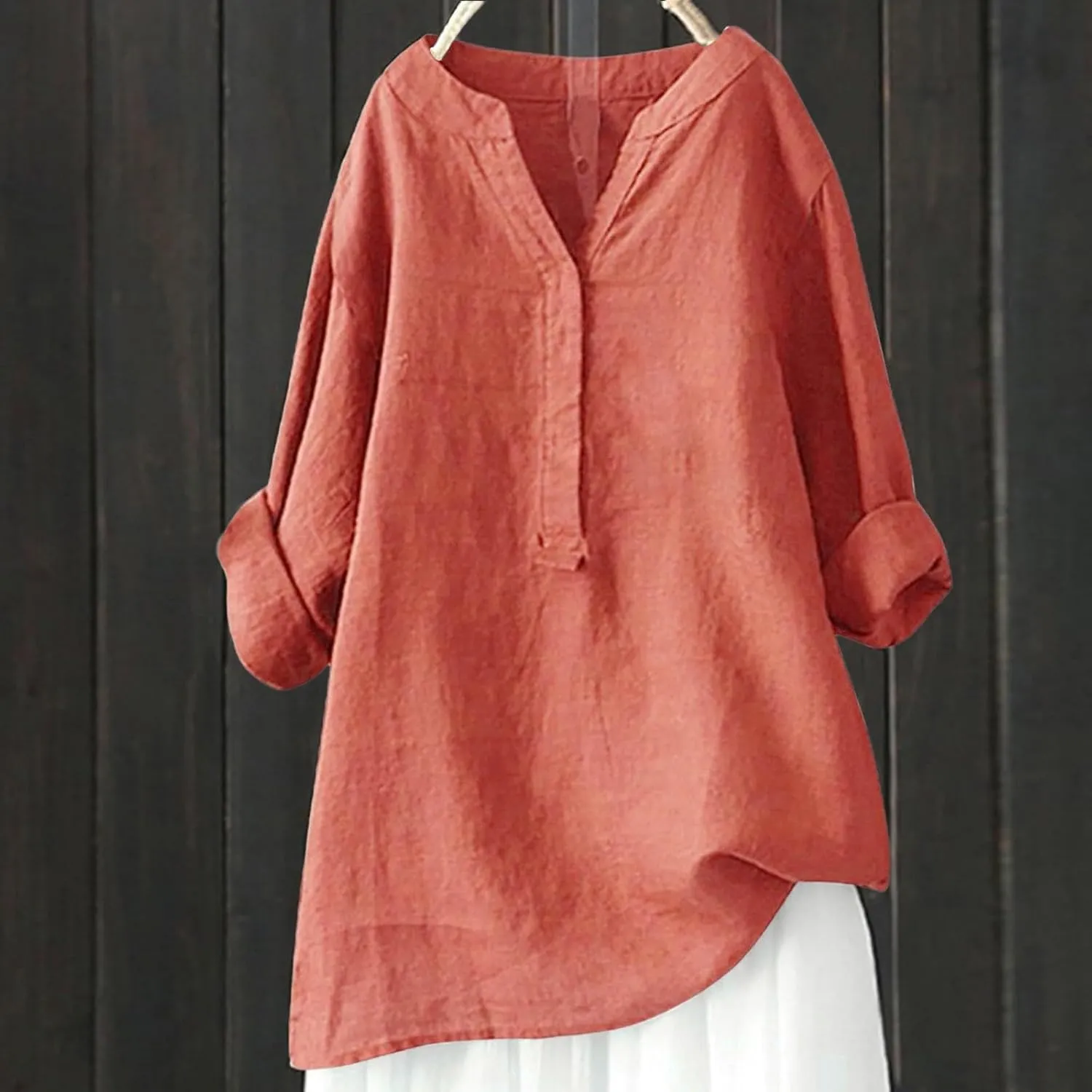 Linen Shirts for Women Women's 3/4 Sleeve Cotton Linen Jacquard Blouses Top T-Shirt