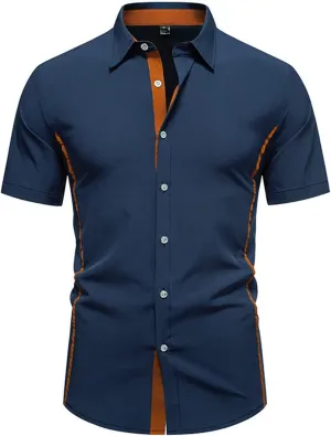Men's Casual Short Sleeve Button Down Dress Shirt Plaid Collar Denim Mens Workout Shirts Summer Regular Fit Tops