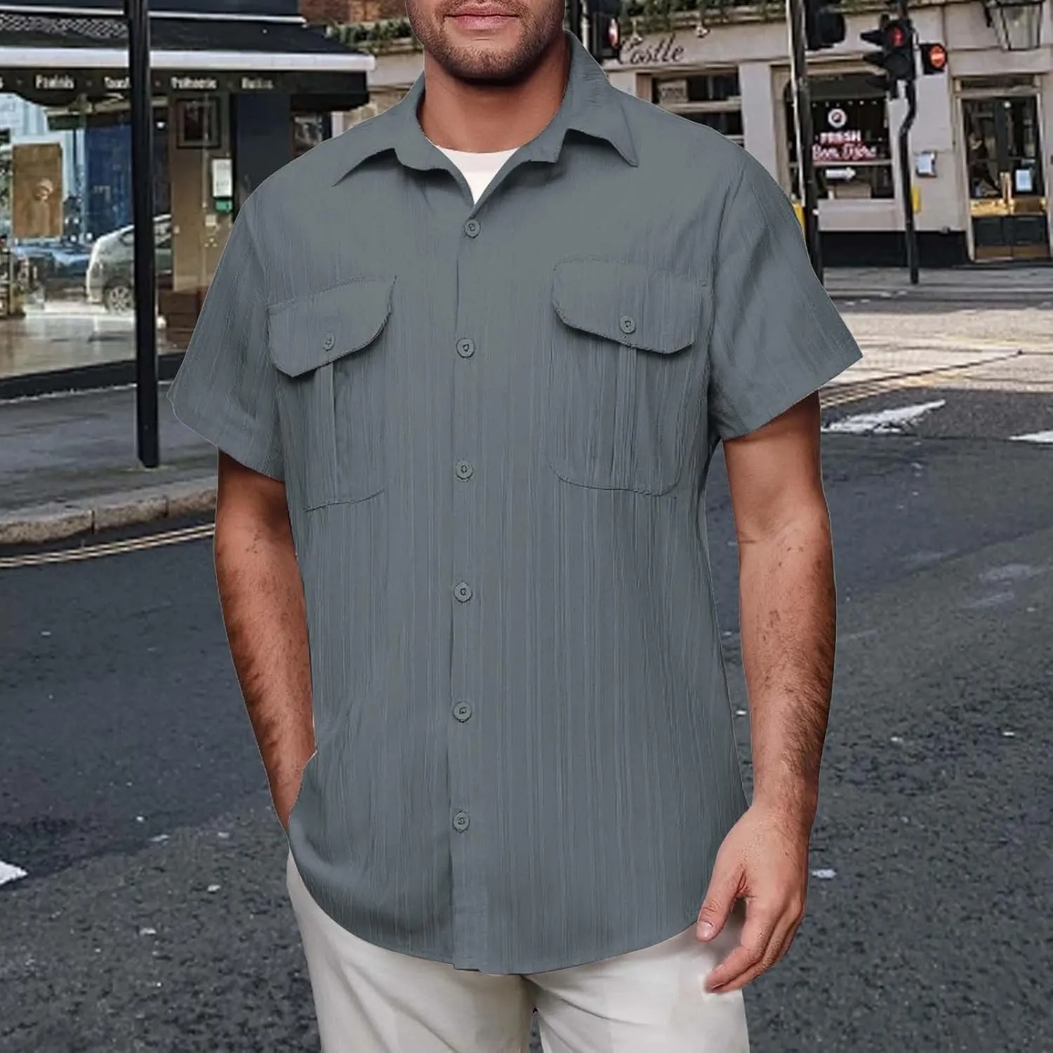 Men's Cotton Linen Short Sleeve Shirts Summer Button Down Loose Shirt Lightweight Wrinkle Beach Tops Vacation 2025