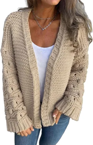 Open Front Cardigan for Women Long Sleeve Chunky Cable Knitted Sweaters Casual Loose Jumpers Warm Coats Outwear