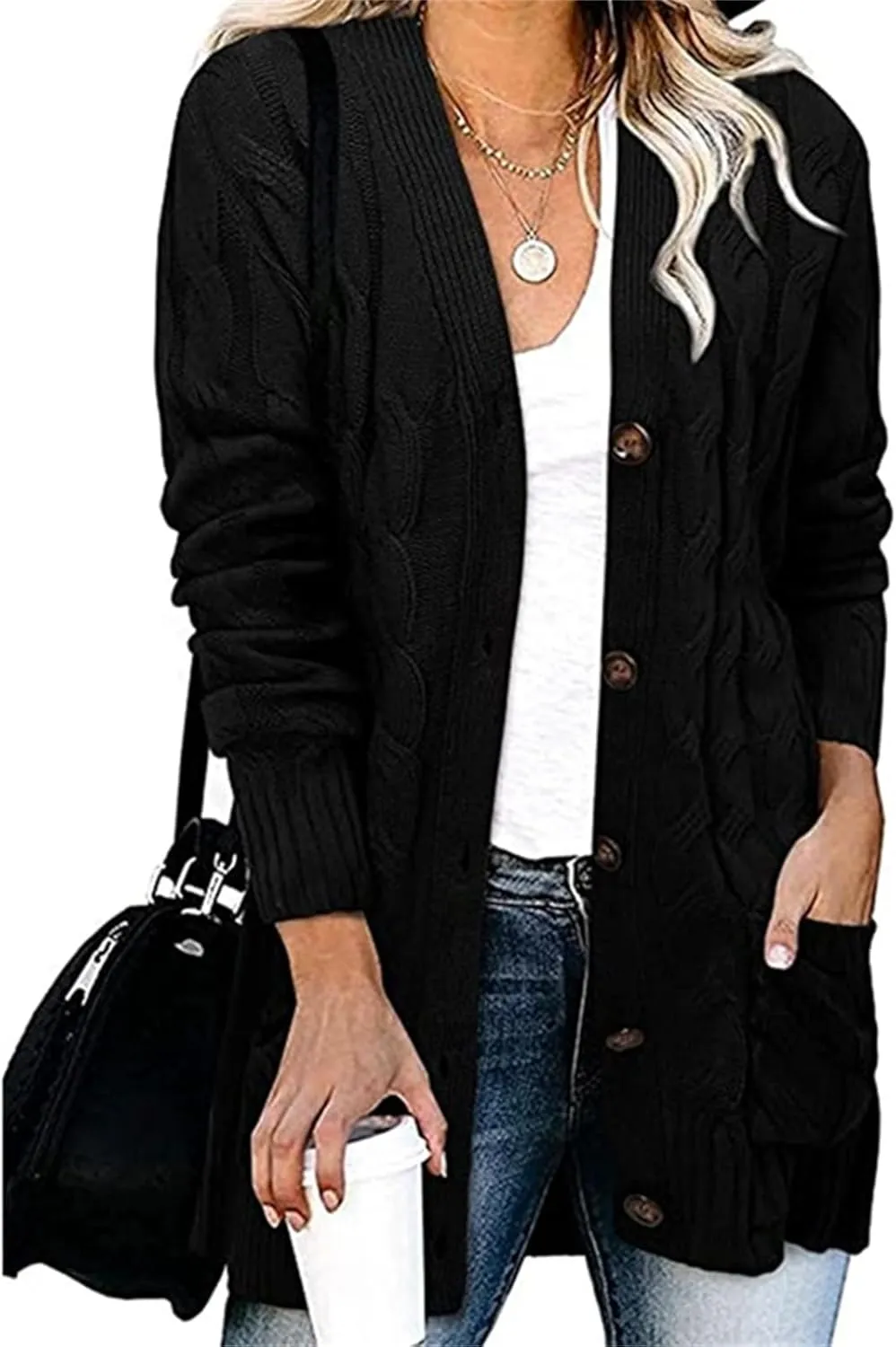 Plus Size Sweaters for Women Chunky Knitted Cardigan Sweaters Casual Long Sleeve Button Down Outwear with Pockets