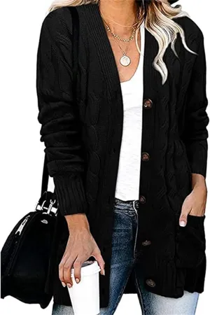 Plus Size Sweaters for Women Chunky Knitted Cardigan Sweaters Casual Long Sleeve Button Down Outwear with Pockets