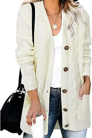 Plus Size Sweaters for Women Chunky Knitted Cardigan Sweaters Casual Long Sleeve Button Down Outwear with Pockets