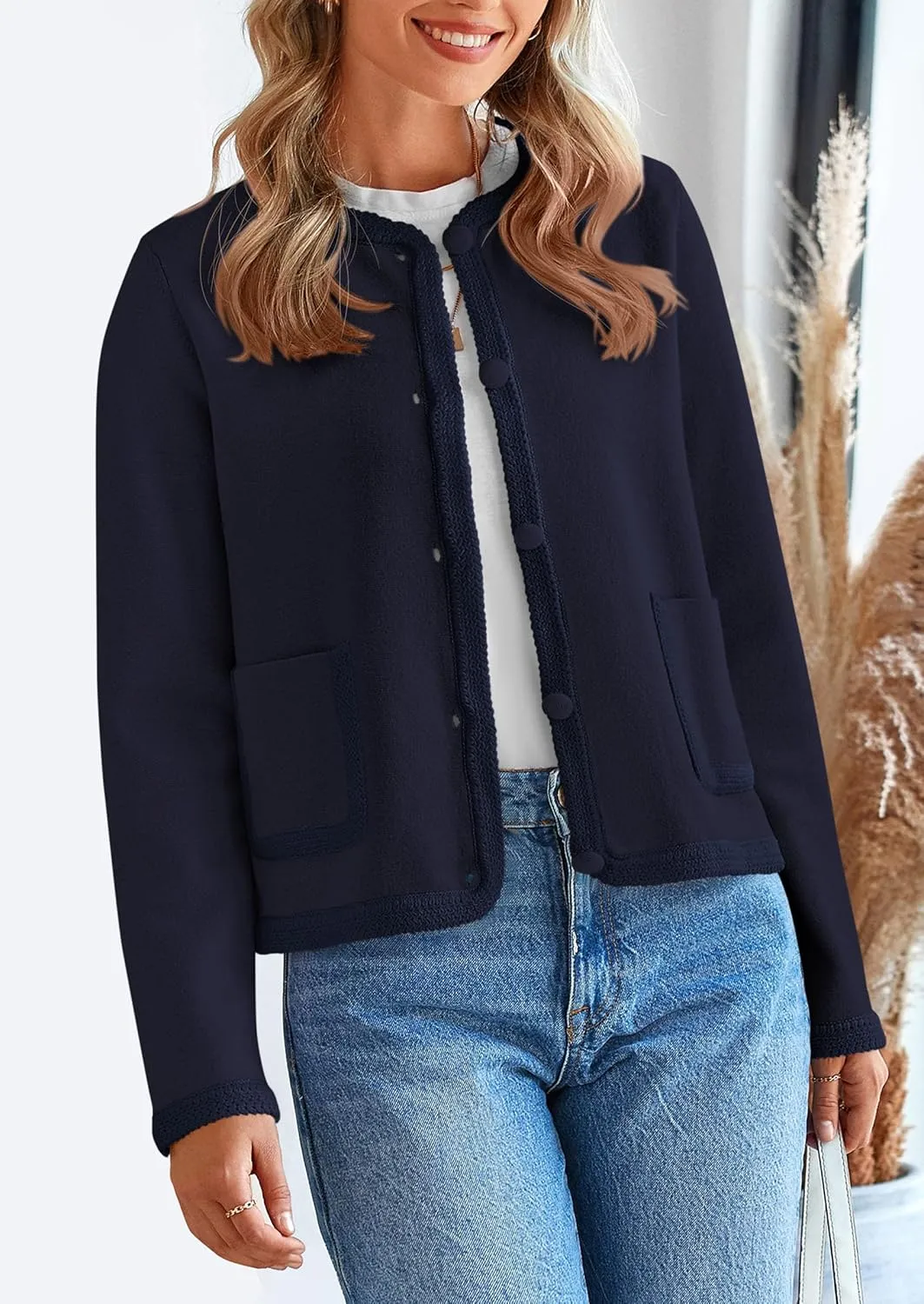 PRETTYGARDEN Women's Winter Trendy Button Down Open Front Cardigan Sweaters Knit Color Block Jackets Fall Fashion Clothes