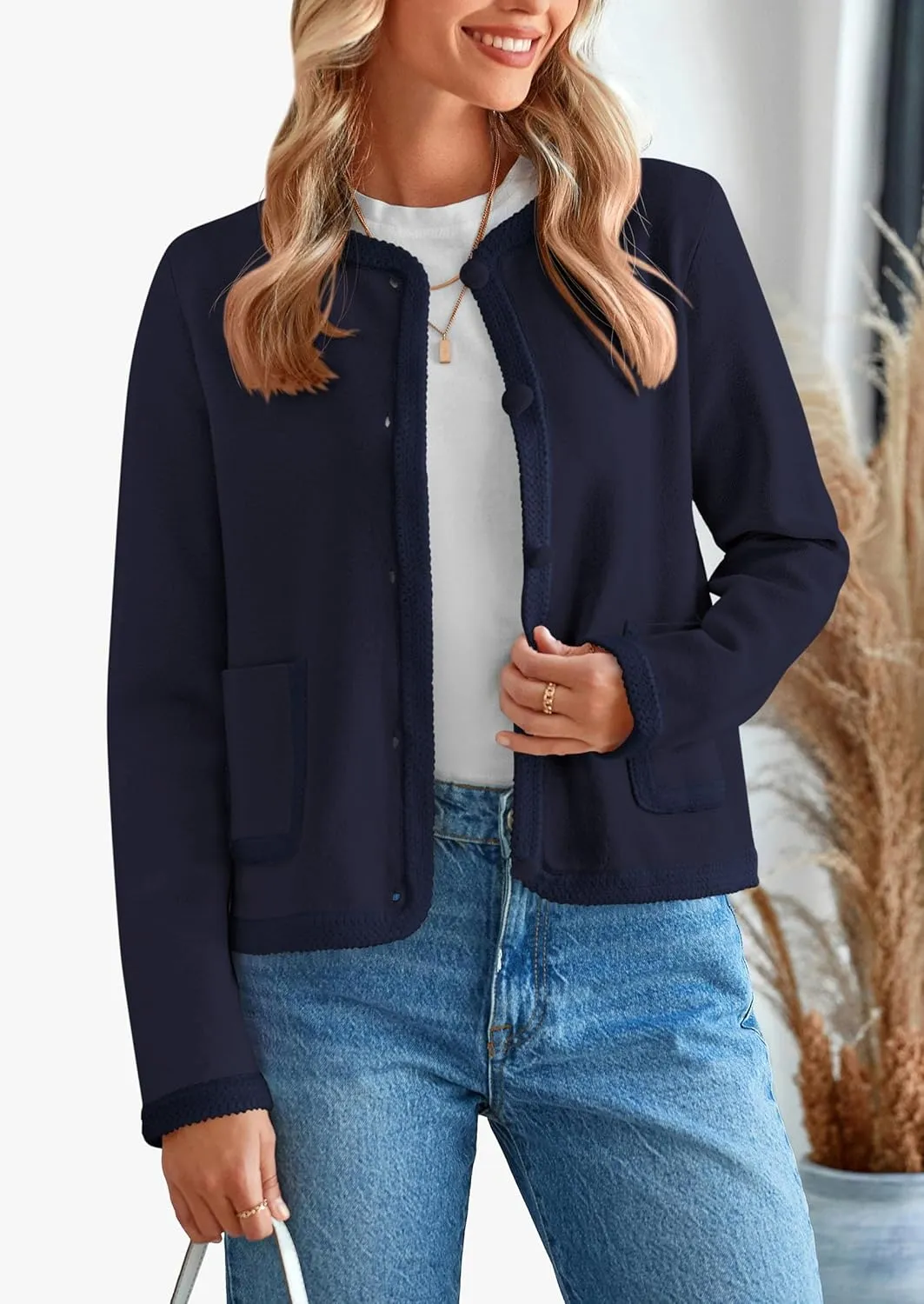 PRETTYGARDEN Women's Winter Trendy Button Down Open Front Cardigan Sweaters Knit Color Block Jackets Fall Fashion Clothes