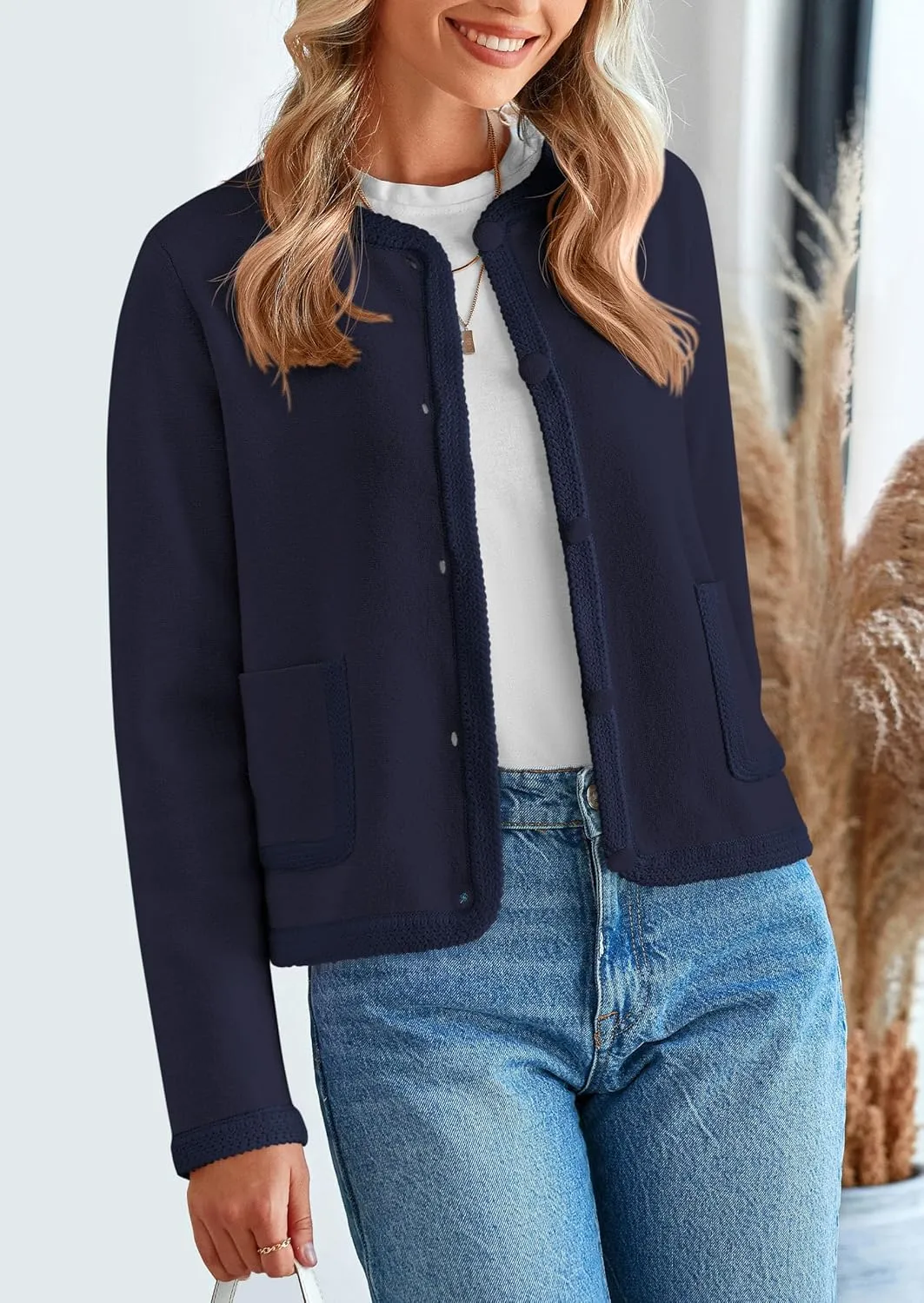 PRETTYGARDEN Women's Winter Trendy Button Down Open Front Cardigan Sweaters Knit Color Block Jackets Fall Fashion Clothes
