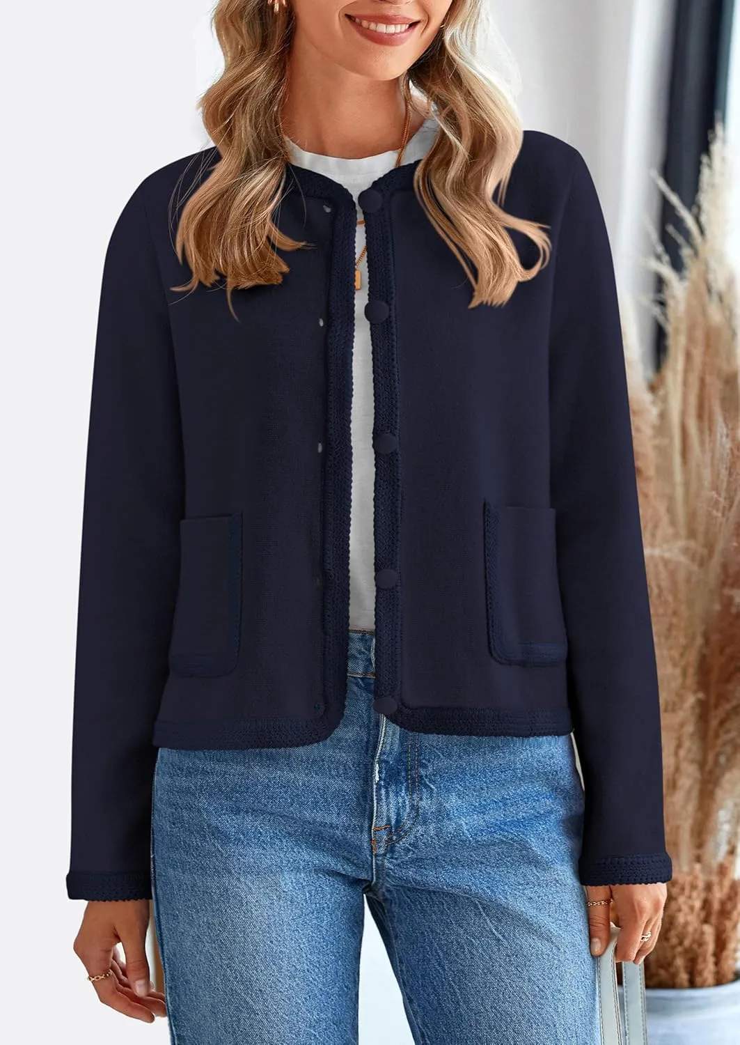 PRETTYGARDEN Women's Winter Trendy Button Down Open Front Cardigan Sweaters Knit Color Block Jackets Fall Fashion Clothes