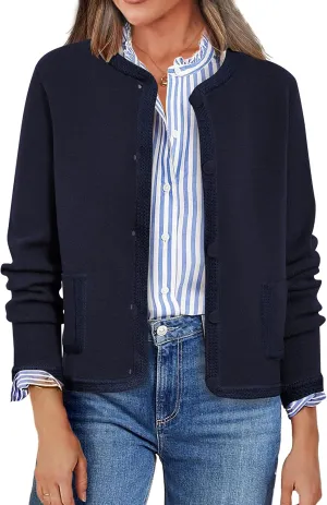 PRETTYGARDEN Women's Winter Trendy Button Down Open Front Cardigan Sweaters Knit Color Block Jackets Fall Fashion Clothes
