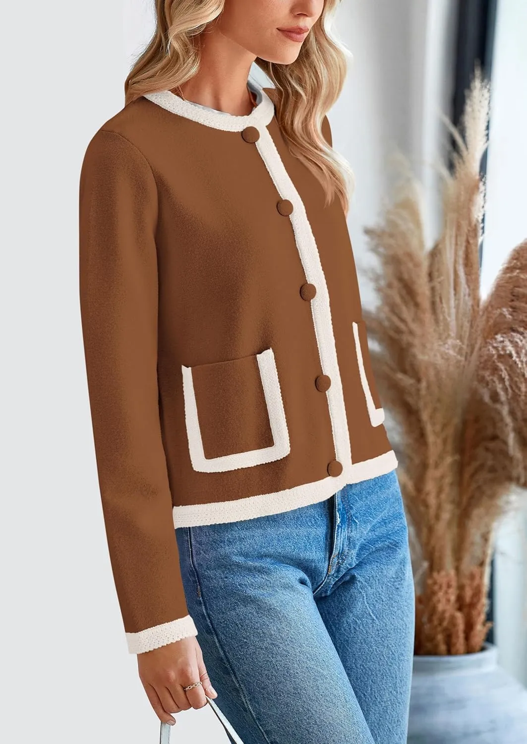 PRETTYGARDEN Women's Winter Trendy Button Down Open Front Cardigan Sweaters Knit Color Block Jackets Fall Fashion Clothes