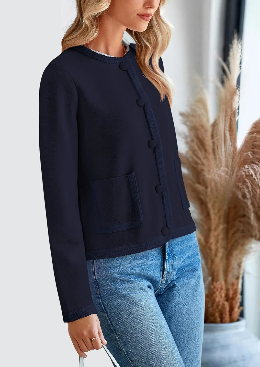 PRETTYGARDEN Women's Winter Trendy Button Down Open Front Cardigan Sweaters Knit Color Block Jackets Fall Fashion Clothes