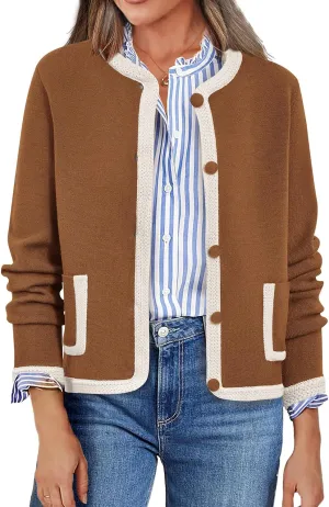 PRETTYGARDEN Women's Winter Trendy Button Down Open Front Cardigan Sweaters Knit Color Block Jackets Fall Fashion Clothes