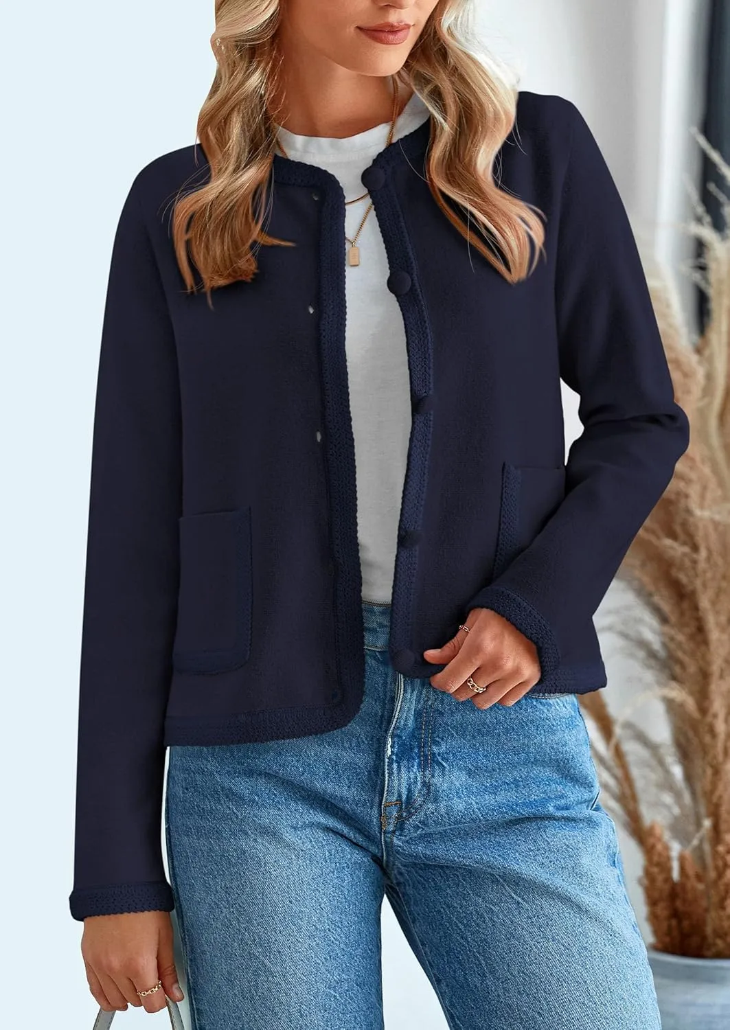 PRETTYGARDEN Women's Winter Trendy Button Down Open Front Cardigan Sweaters Knit Color Block Jackets Fall Fashion Clothes