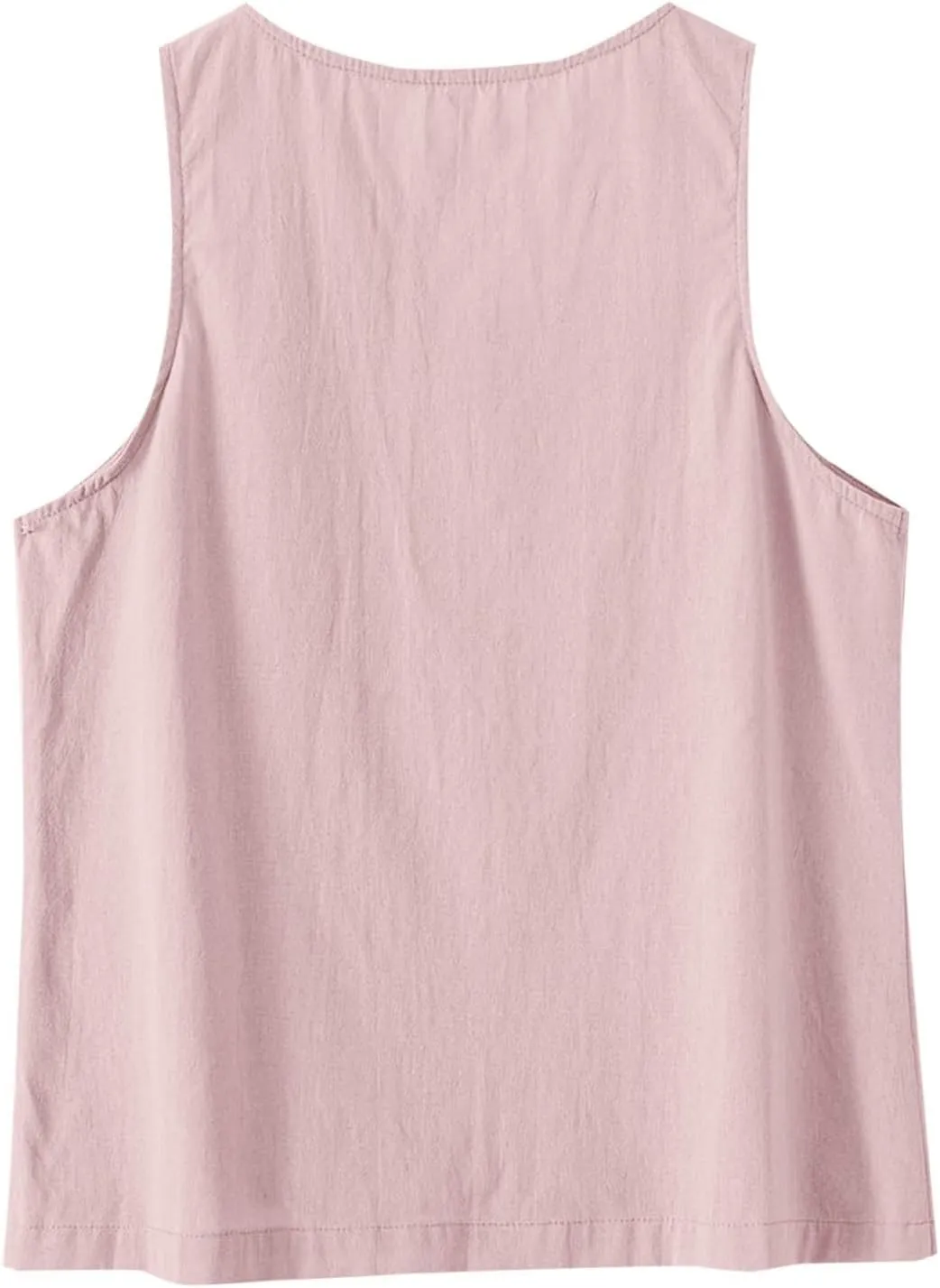 Summer Cotton Linen Tank Tops Women Sleeveless Round Neck Tees Shirts Elegant Solid Color Front Button Comfy Blouses