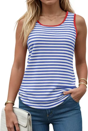 Summer Tank Tops for Women 2025 Striped Tank Top Sleeveless Scoop Neck Loose Fit Color Block Tops Fashion Clothes