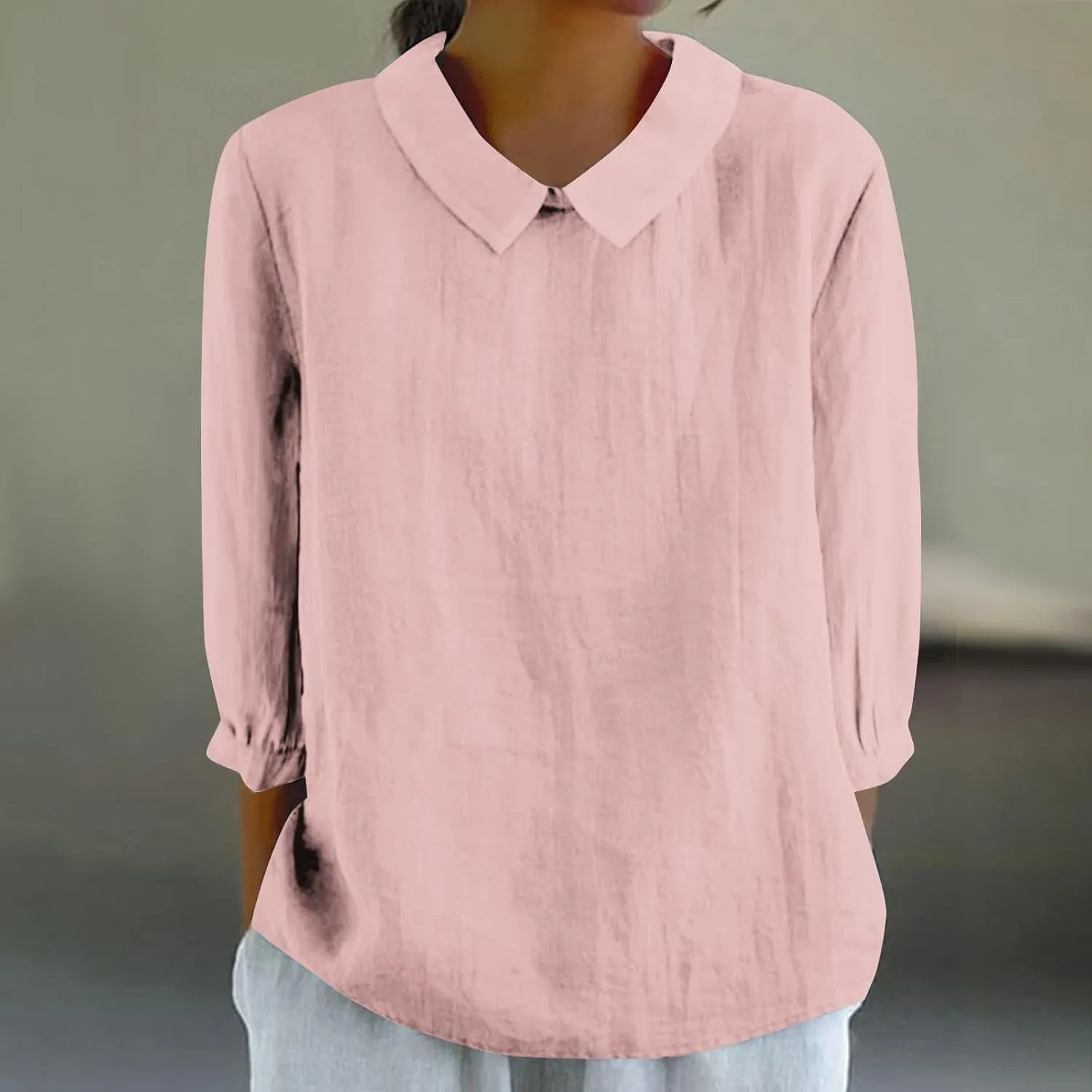 Summer Tops for Women 2025 Lightweight Linen Tee Shirt 3/4 Sleeve Lapel Gauze Blouses Loose Trendy Business Clothing