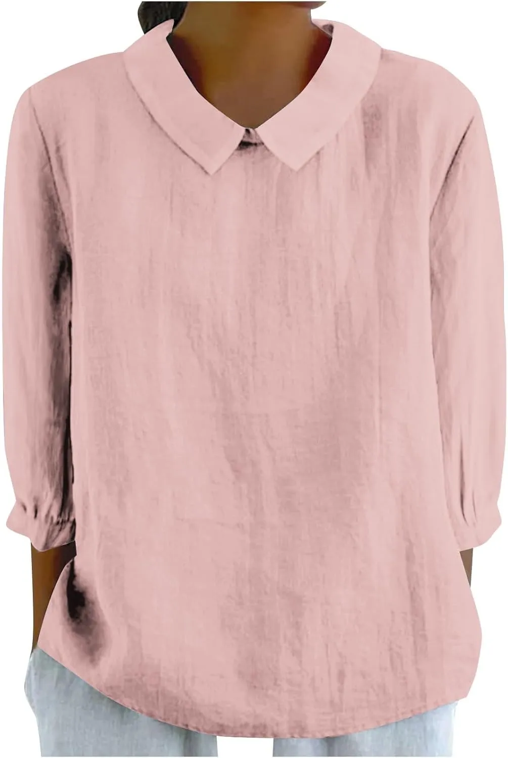 Summer Tops for Women 2025 Lightweight Linen Tee Shirt 3/4 Sleeve Lapel Gauze Blouses Loose Trendy Business Clothing