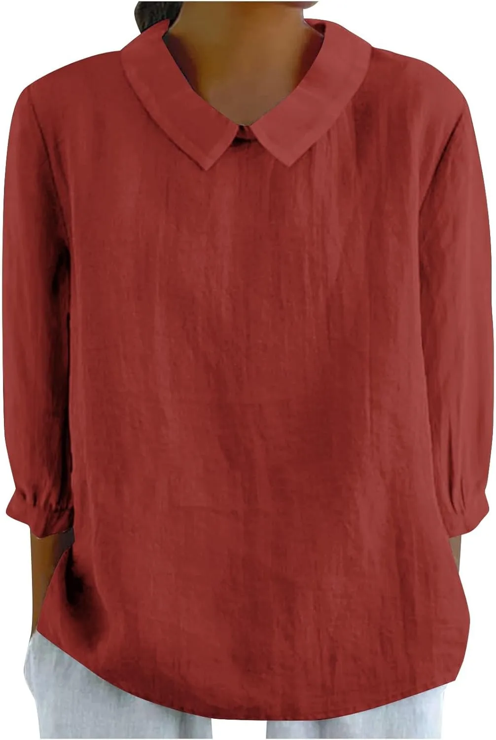 Summer Tops for Women 2025 Lightweight Linen Tee Shirt 3/4 Sleeve Lapel Gauze Blouses Loose Trendy Business Clothing