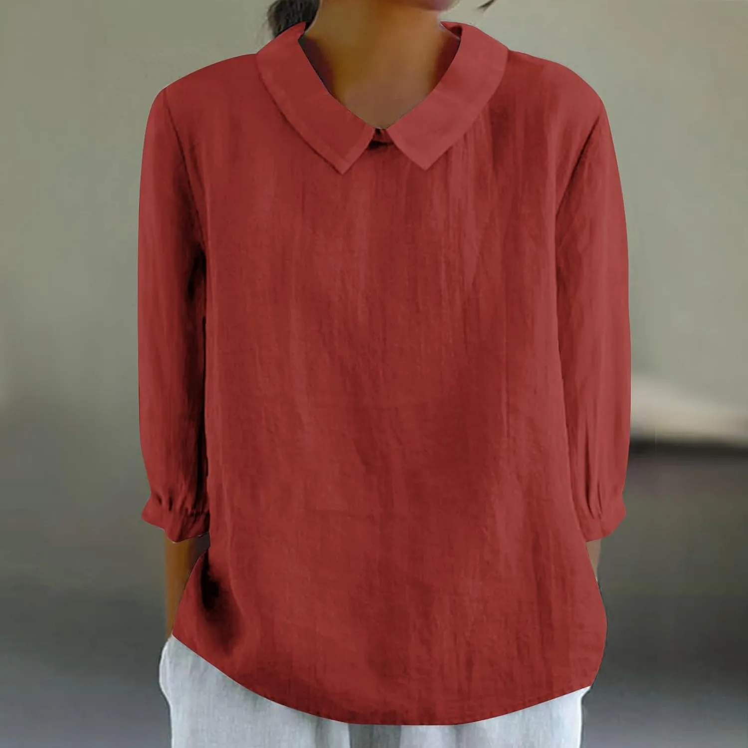 Summer Tops for Women 2025 Lightweight Linen Tee Shirt 3/4 Sleeve Lapel Gauze Blouses Loose Trendy Business Clothing