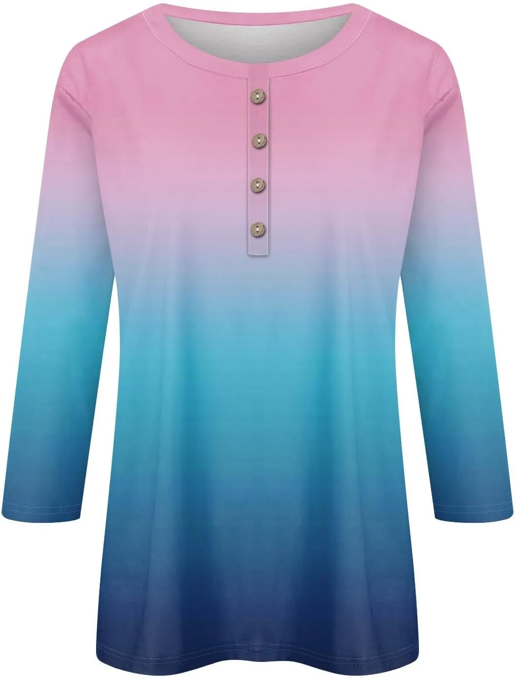 Women Tops Dressy Casual 3/4 Sleeve Button Down Henley Shirts Floral Print Blouses Spring Fashion 2025