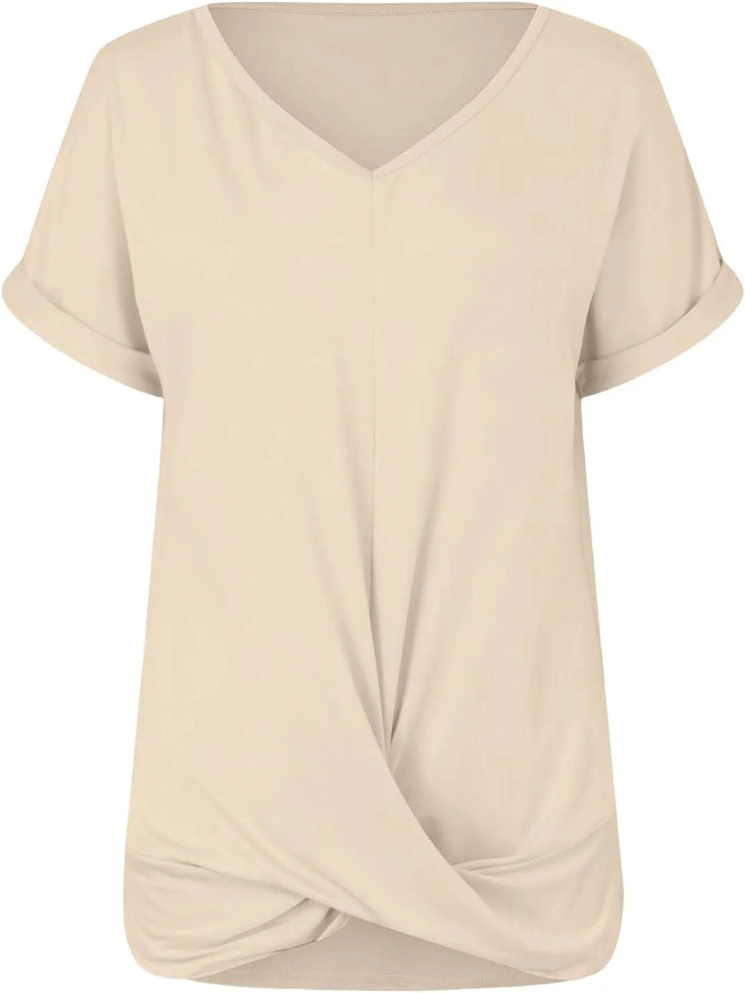 Women's Comfy Casual Summer Tops Short Sleeve V Neck Blouses T Shirts Twist Knot Basic Tees T Shirt Loose