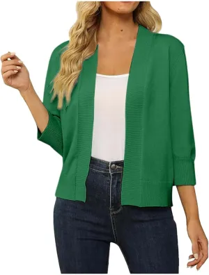 Women's Lightweight Lace Crochet Bolero Cardigan 3/4 Sleeve Knit Shawl Top Plaid Sweater Coats for Women