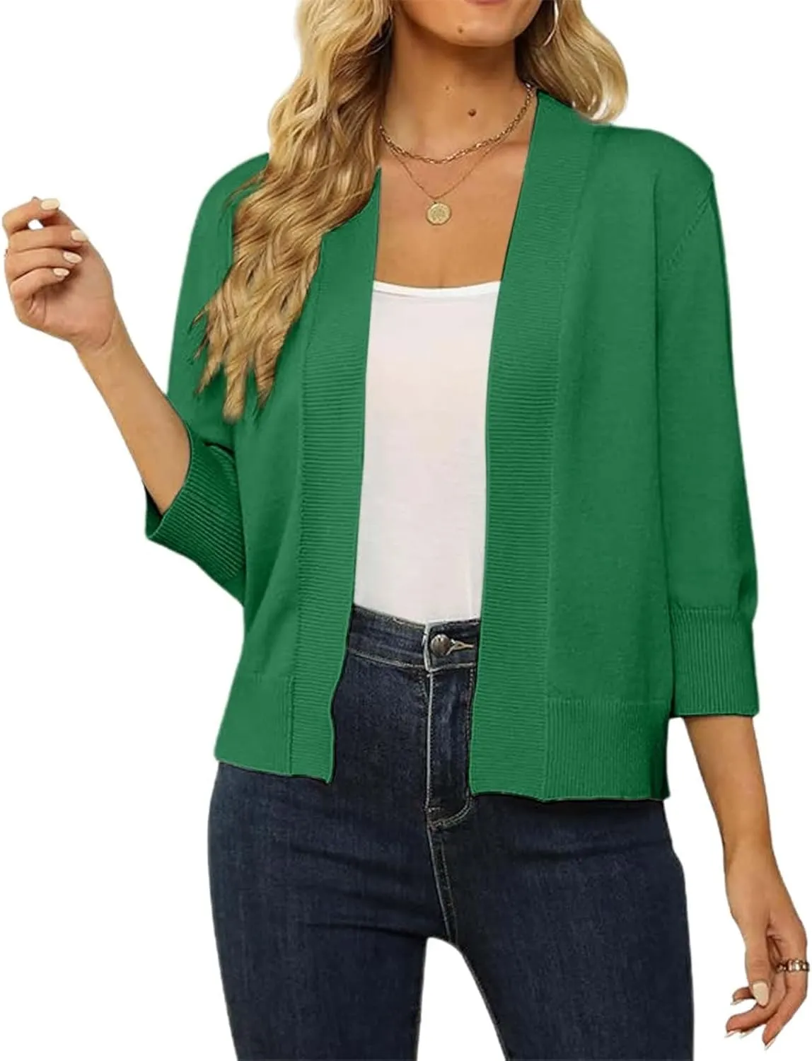 Women's Lightweight Lace Crochet Bolero Cardigan 3/4 Sleeve Knit Shawl Top Plaid Sweater Coats for Women