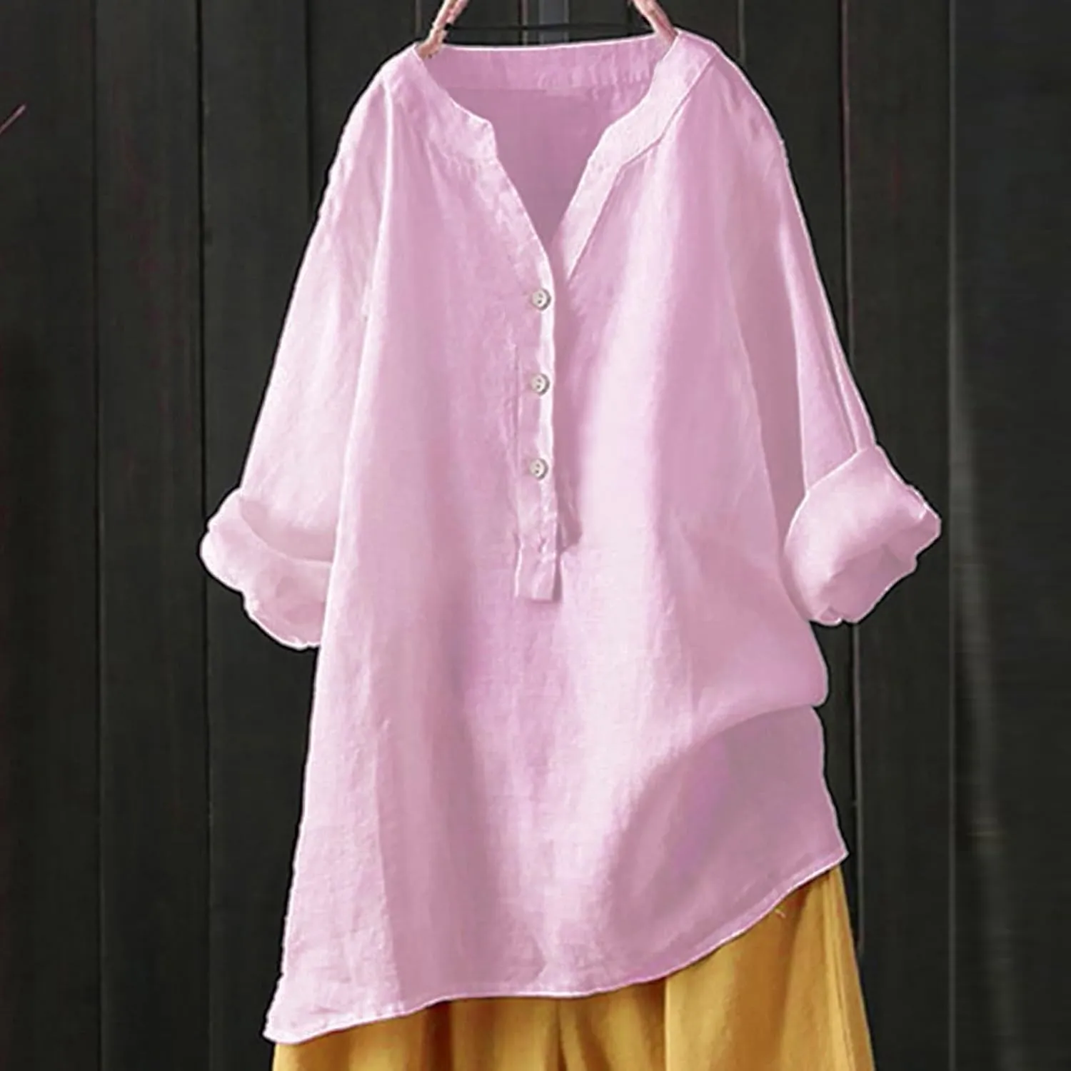 Women's Linen Button Down Shirts 2025 Short Sleeve V Neck Tshirts Light Weight Plain Blouses Casual Fit Tunic Tops