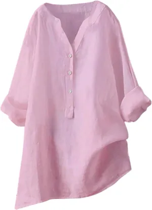 Women's Linen Button Down Shirts 2025 Short Sleeve V Neck Tshirts Light Weight Plain Blouses Casual Fit Tunic Tops