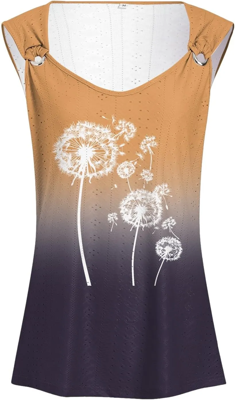 Womens Tank Tops Loose Fit Summer Tank Cute Tops Women Casual Sleeveless Shirt Scoop Neck O Ring Shoulder Blouse