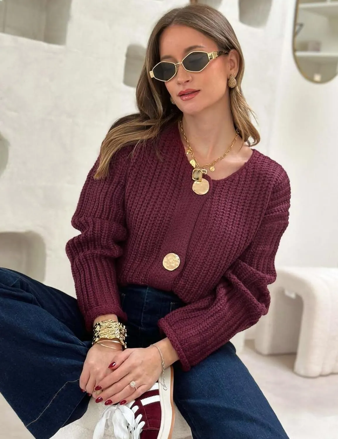 Yimoon Women's Cropped Cardigan Sweater Button Down Chunky Knit Sweater Long Sleeve Fall Open Front Cardigan