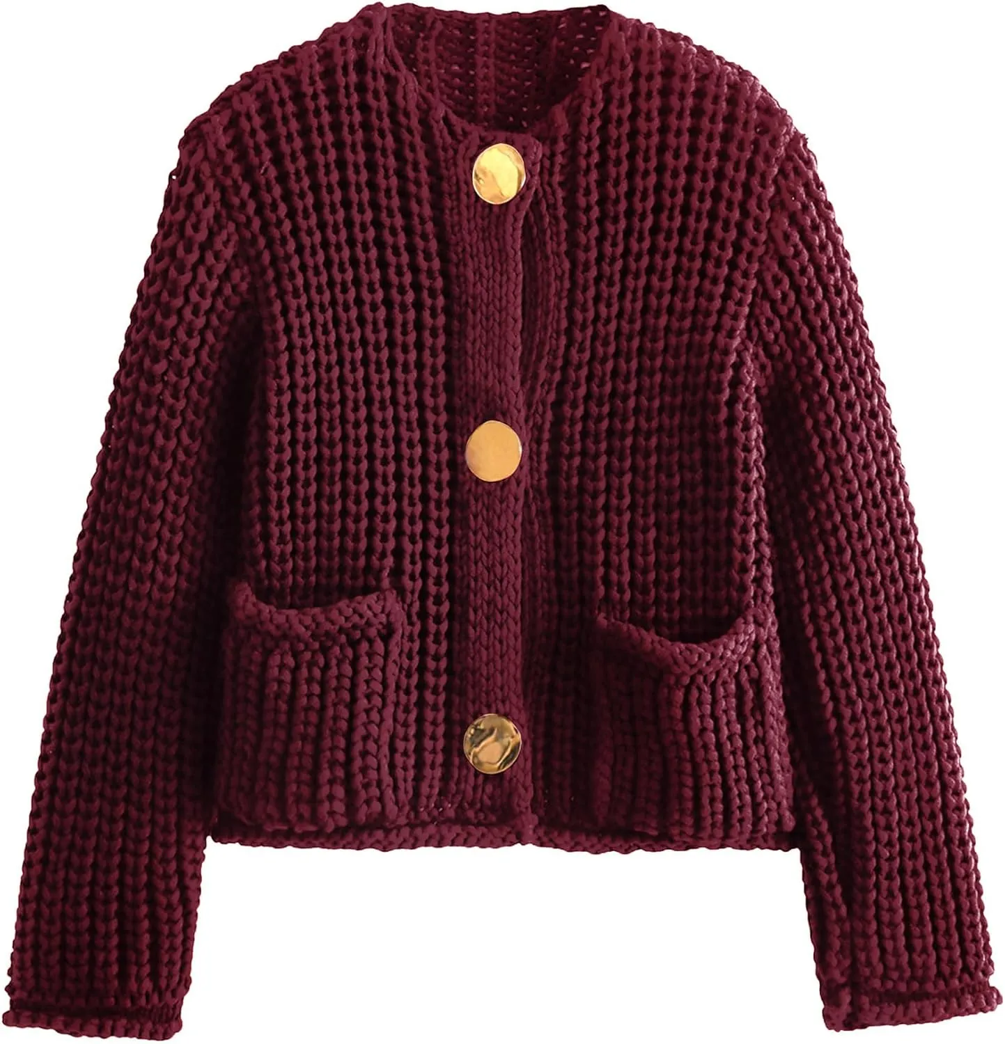 Yimoon Women's Cropped Cardigan Sweater Button Down Chunky Knit Sweater Long Sleeve Fall Open Front Cardigan