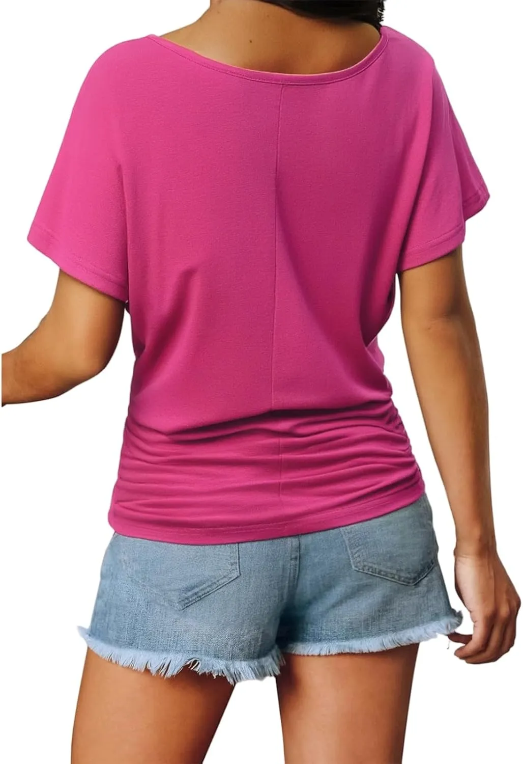 ZWRXW Women's Short Sleeve Shirts V Neck T Shirts for Women Casual Ruched Basic Tunic Tops Cute Soft Tees for Work Business